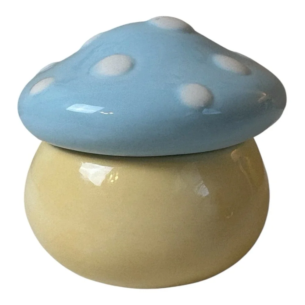 Strawberry Street Blue Mushroom Canister Ceramic Fairy House Storage Jar